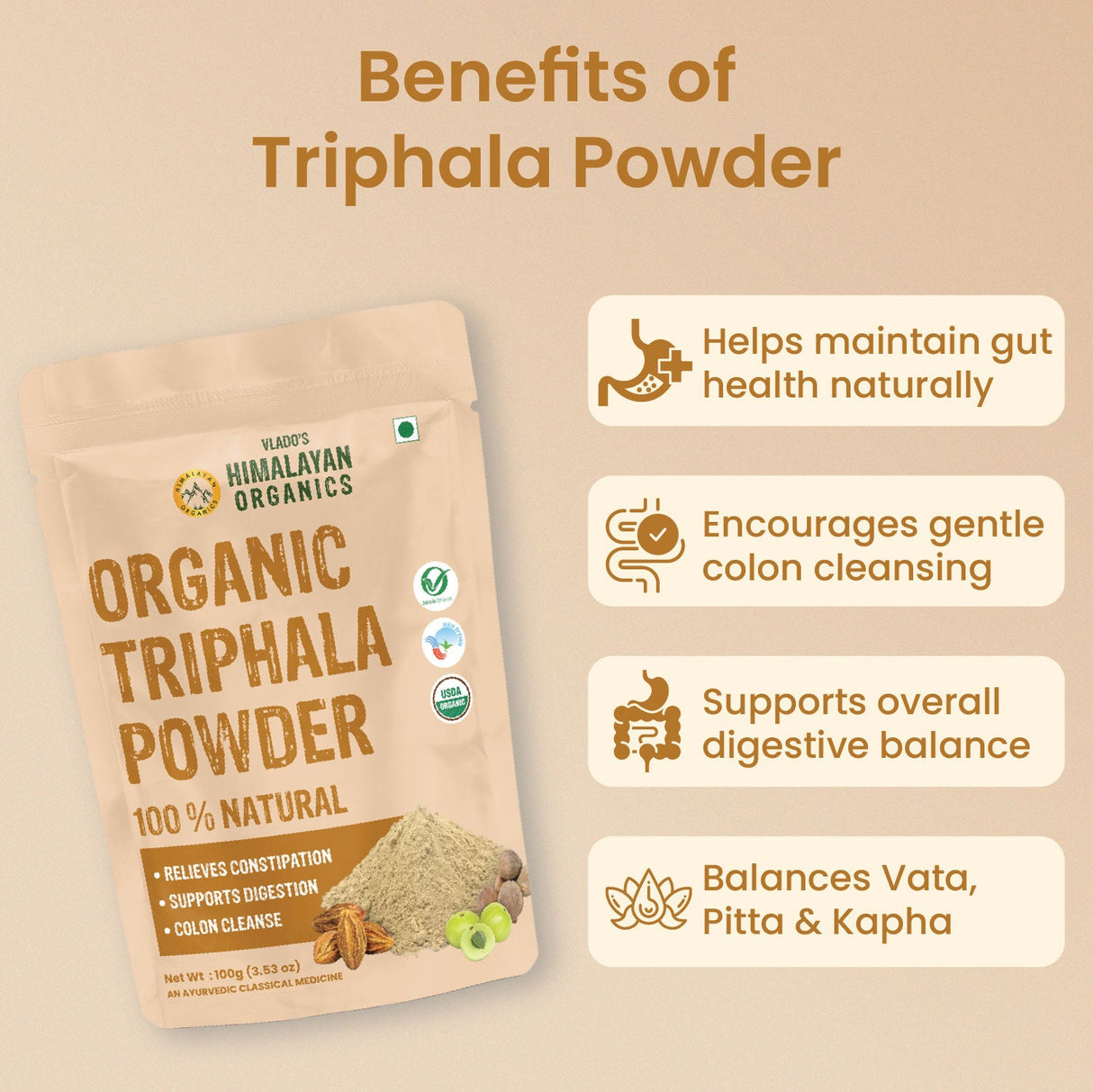 Vlado's Himalayan Organics, Triphala Powder, Gut & Digestion Support - 100g