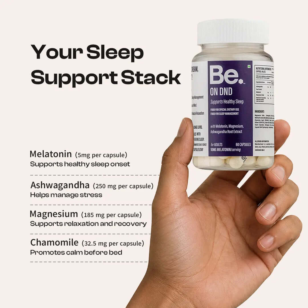 BE Wellness On DND Magnesium Supplement | Melatonin 10mg, Ashwagandha & Chamomile | 60 Veg Capsules
