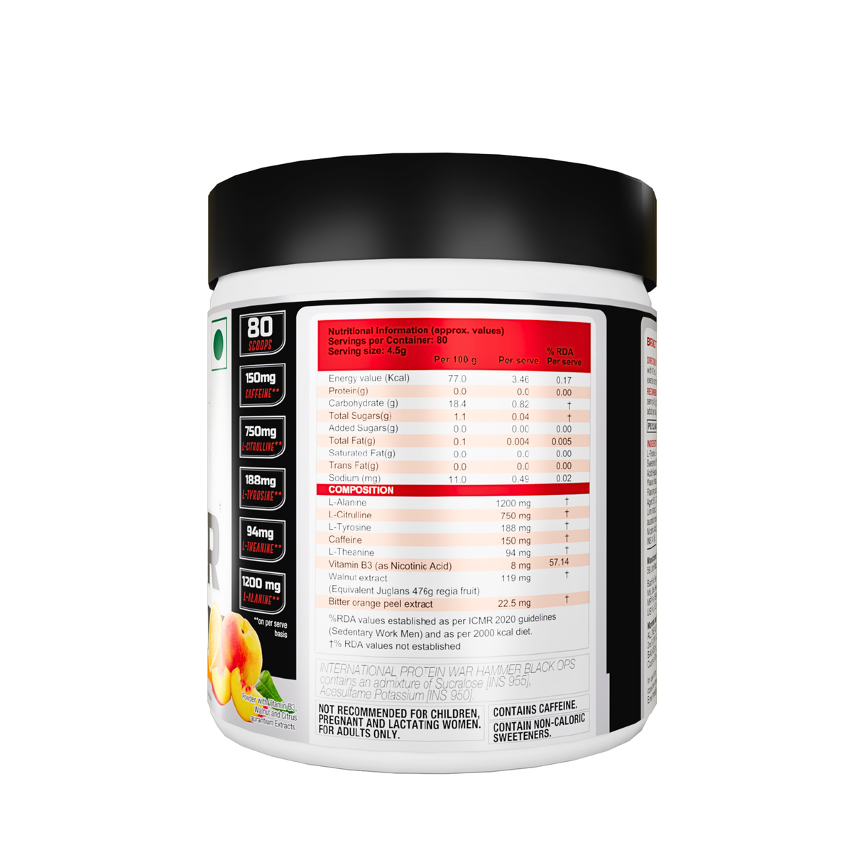 International Protein War Hammer Black Ops Pre-Workout Powder | L-Citrulline, Beta-Alanine, L-Tyrosine, L-Theanine & Caffeine | 80 Servings