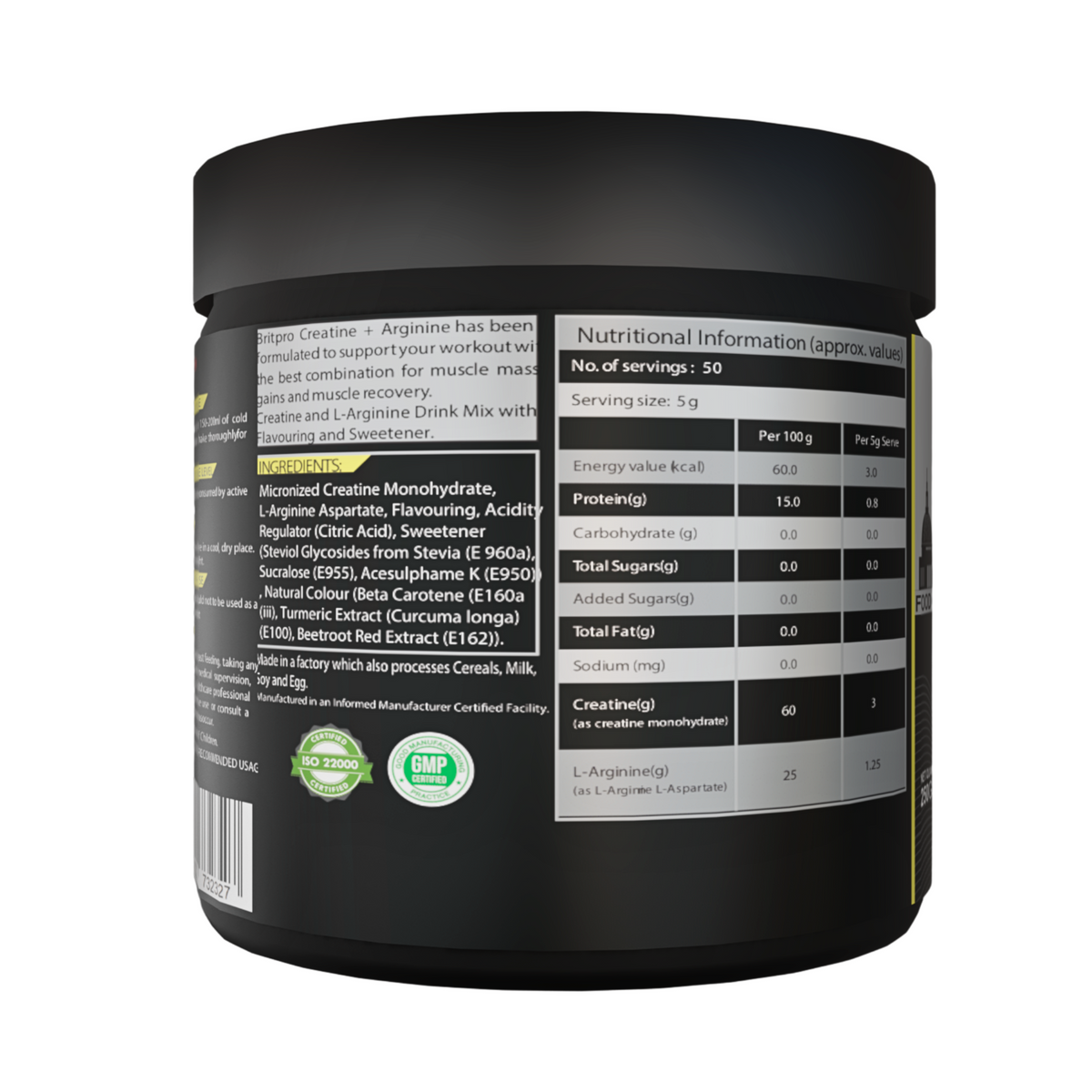 BRITPRO London Creatine + Arginine 250g - 50 Servings (INDIAN)