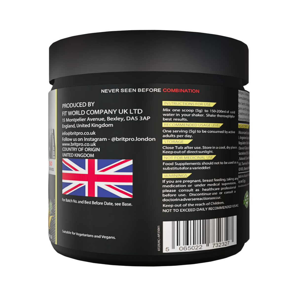 BRITPRO London Creatine + Arginine 250g - 50 Servings (INDIAN)