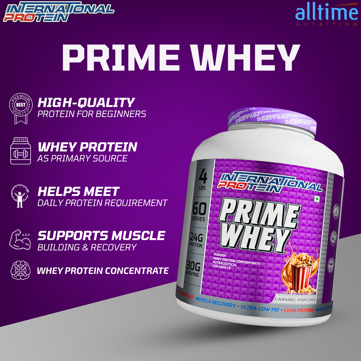 International Protein Prime Whey Protein Powder | 24g Protein | 1.8kg (60 Servings)