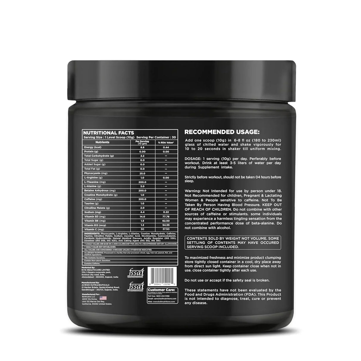 Bolt Nutrition Pre Workout Supplement 300g, 30 Servings