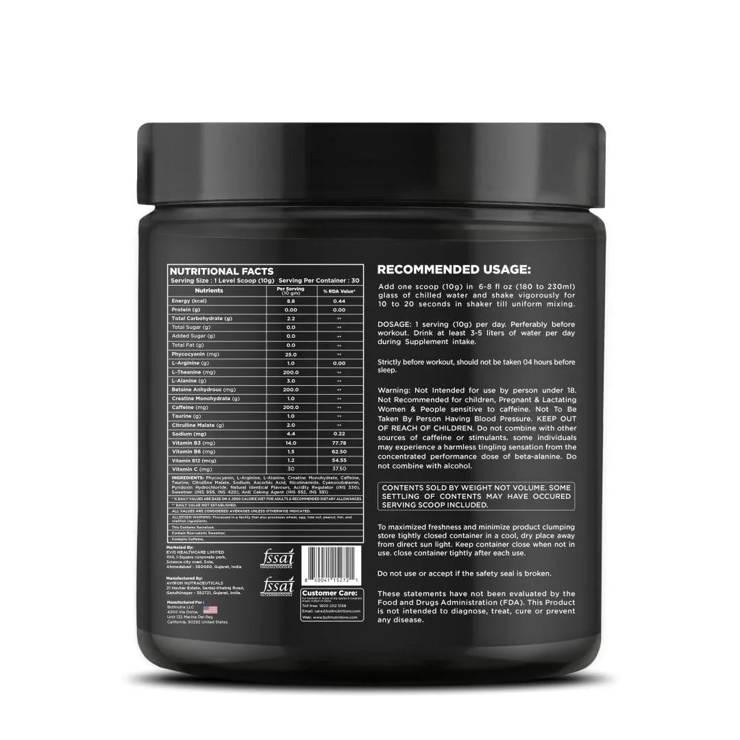Bolt Nutrition Pre Workout Supplement 300g, 30 Servings