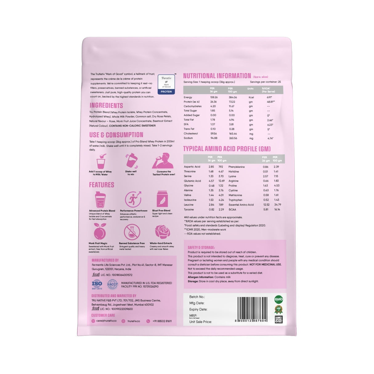 TruNativ Pro Blend Whey Protein, 26g Protein, 907g