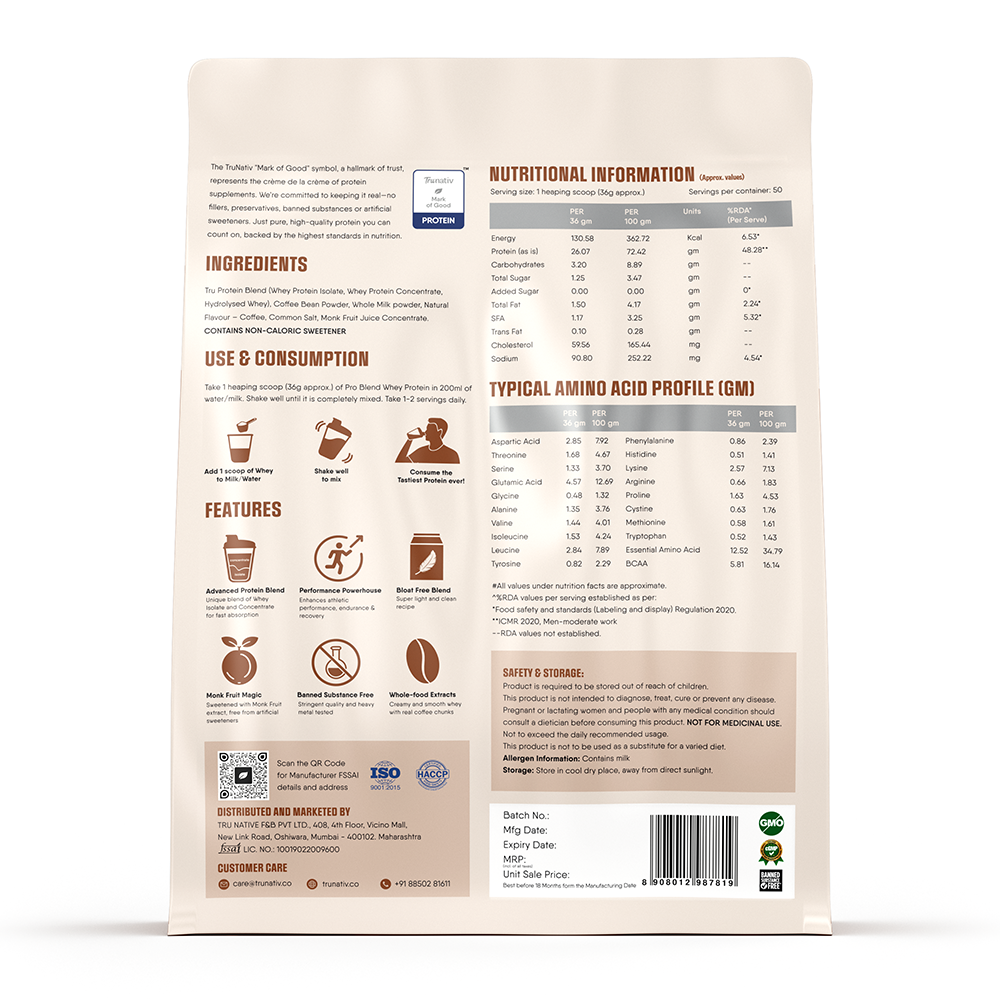 TruNativ Pro Blend Whey Protein, 26g Protein, 4lbs (1.8kg)