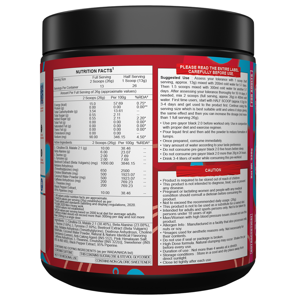 Gayor Essentials Pre Gayor Black 2.0 Pre-Workout Powder 338g | 200mg Caffeine