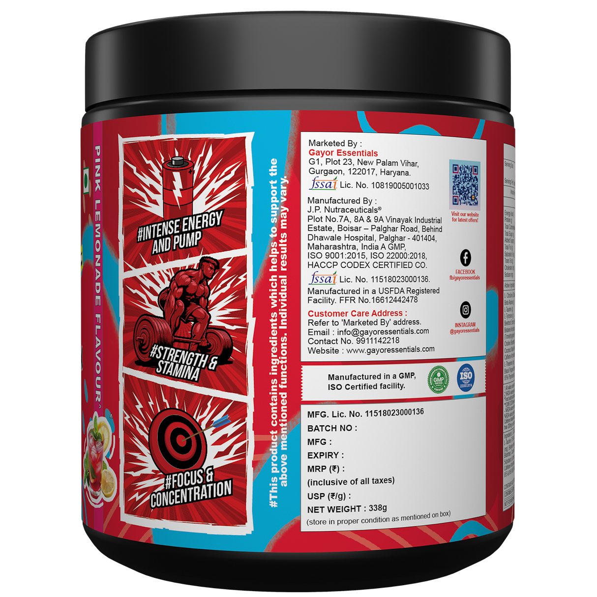Gayor Essentials Pre Gayor Black 2.0 Pre-Workout Powder 338g | 200mg Caffeine