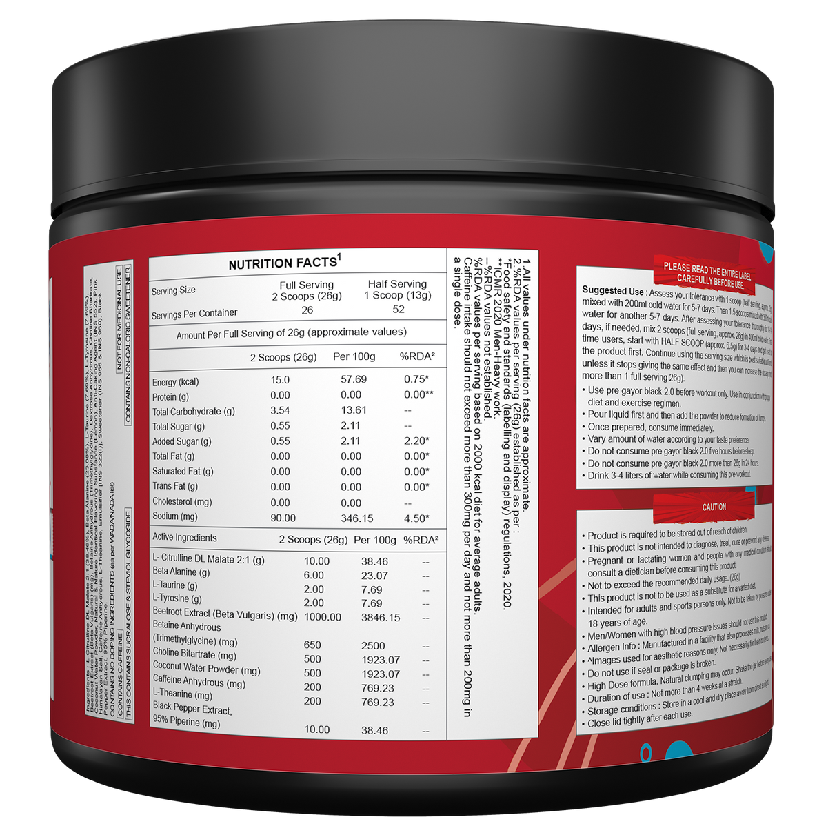 Gayor Essentials Pre Gayor Black 2.0 Pre-Workout Powder 676g | 200mg Caffeine