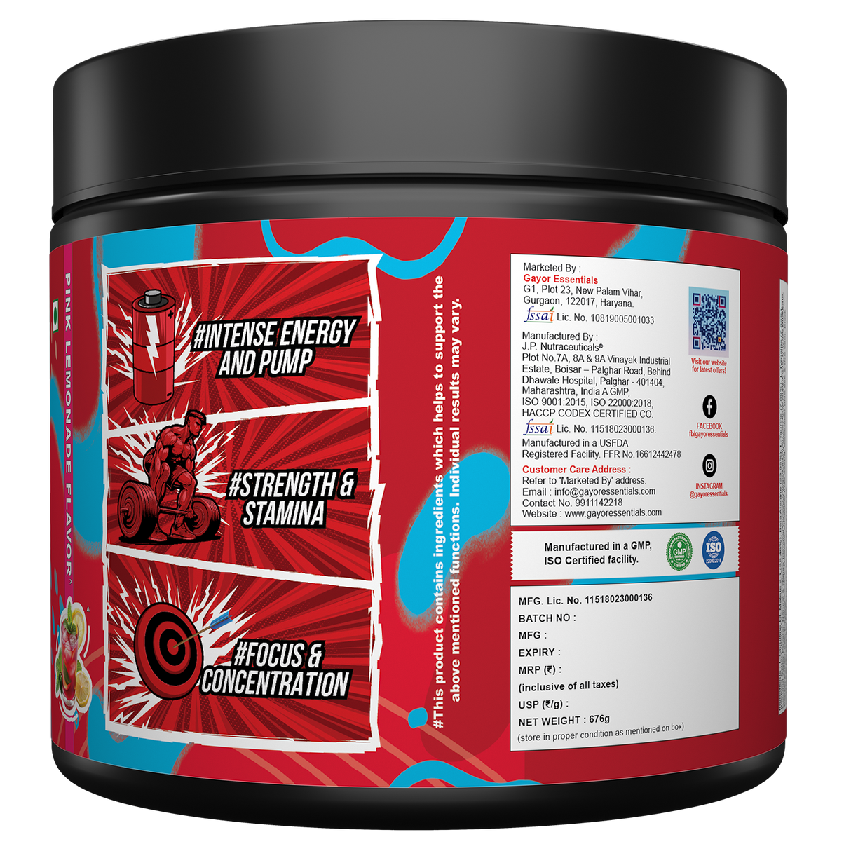 Gayor Essentials Pre Gayor Black 2.0 Pre-Workout Powder 676g | 200mg Caffeine