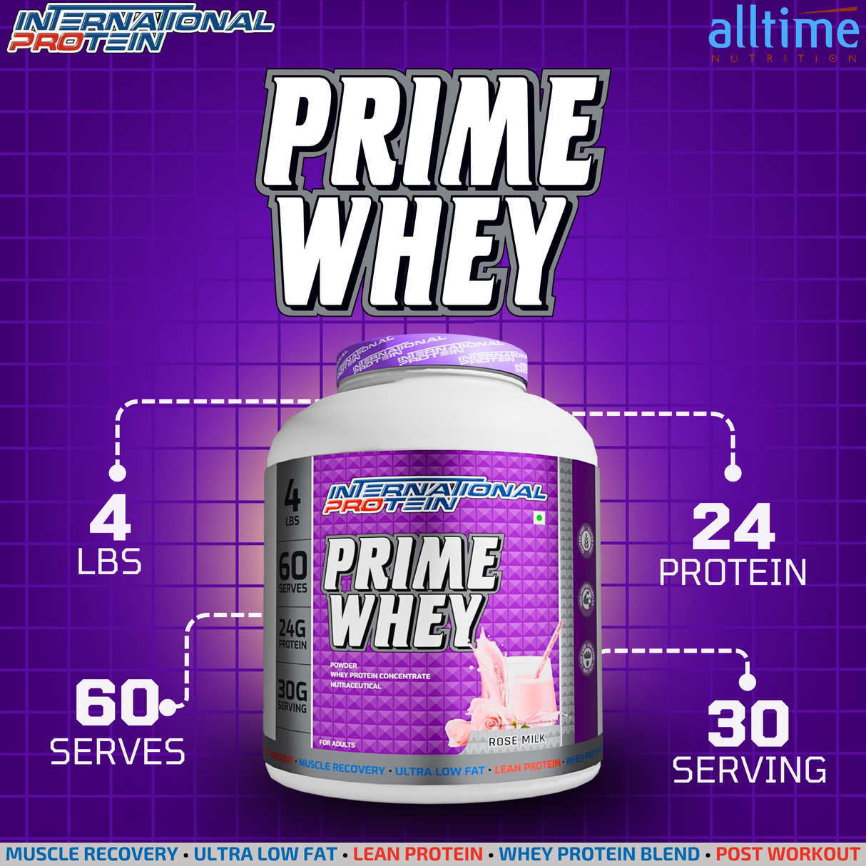 International Protein Prime Whey Protein Powder | 24g Protein | 1.8kg (60 Servings)