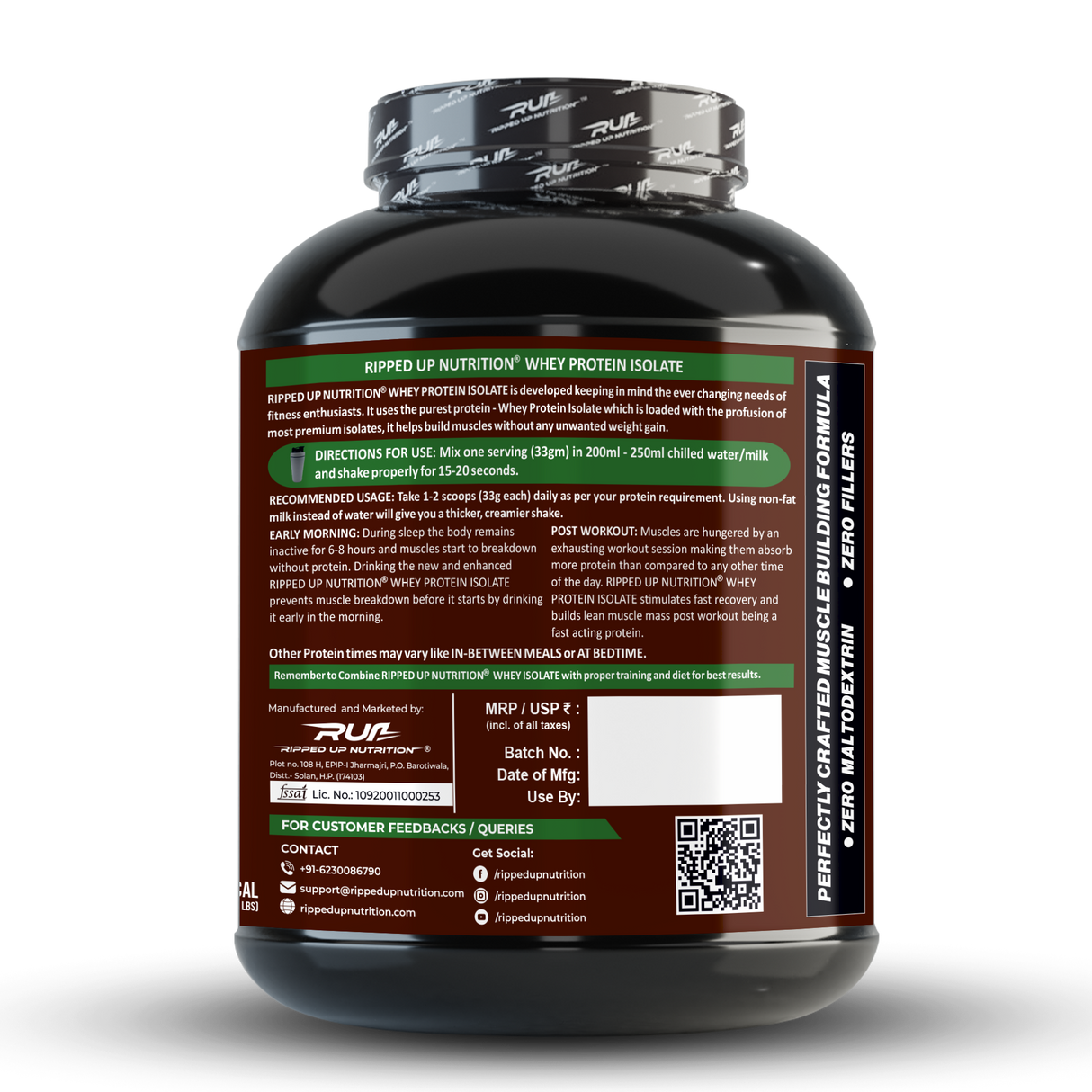 Ripped Up Nutrition 100% Whey Protein Isolate 1.81 Kg, 55 Servings