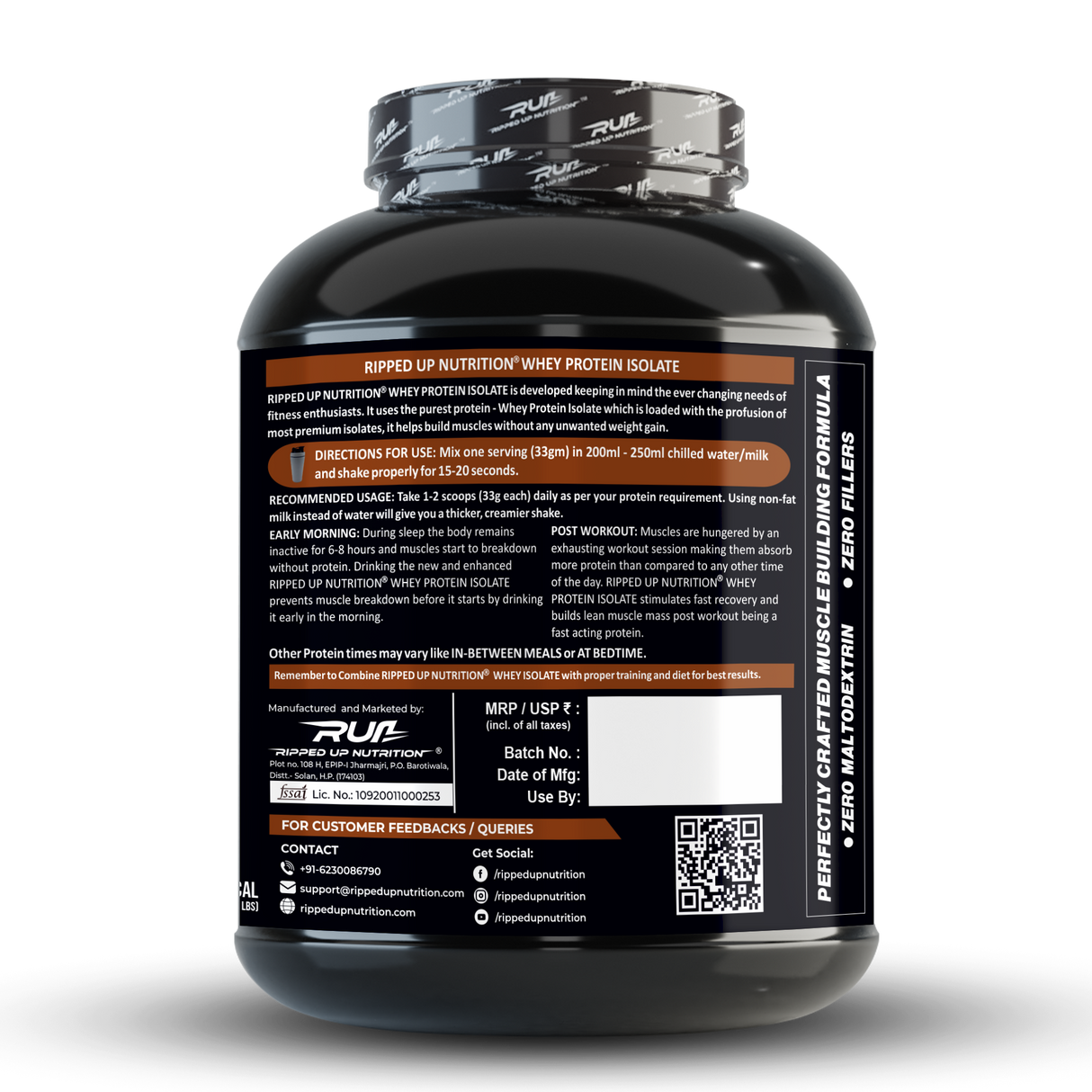 Ripped Up Nutrition 100% Whey Protein Isolate 1.81 Kg, 55 Servings