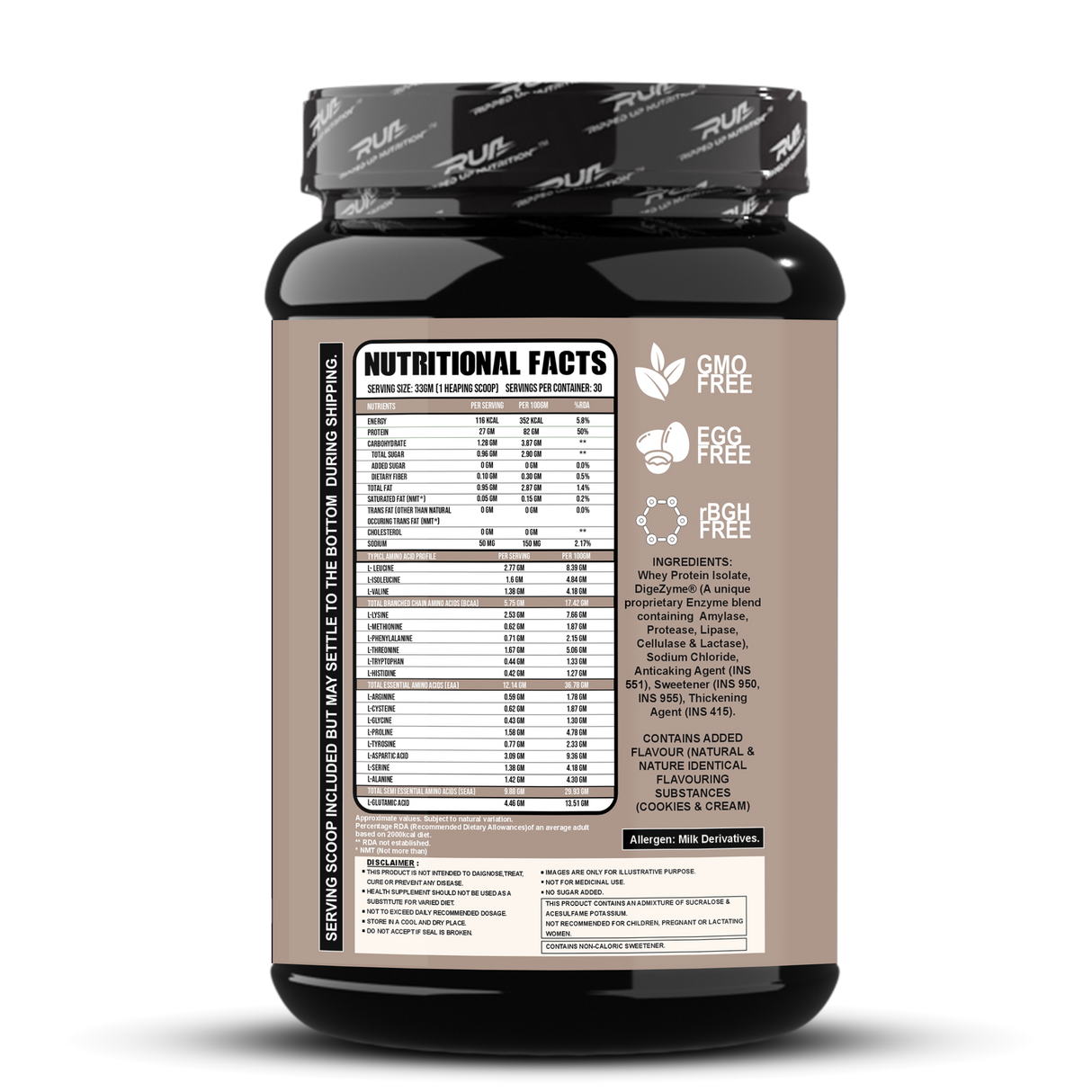 Ripped Up Nutrition 100% Whey Protein Isolate 1 Kg, 30 Servings