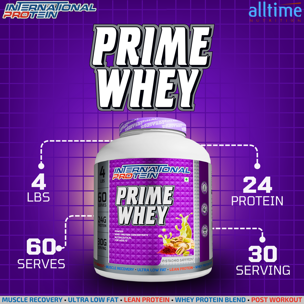 International Protein Prime Whey Protein Powder | 24g Protein | 1.8kg (60 Servings)