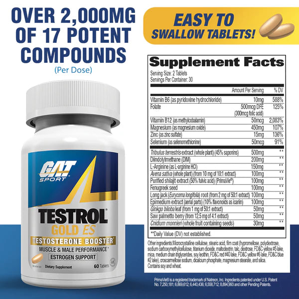 GAT Testrol Gold ES Testosterone Boosters - 60 Tablets