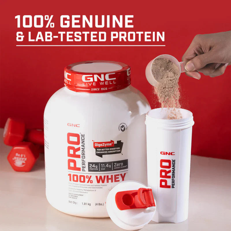 GNC Pro Performance 100% Whey Protein 4 Lbs + Nutristar Micronized CREA Gold Creatine Monohydrate 250g (83 Servings) - High-Performance Strength Combo