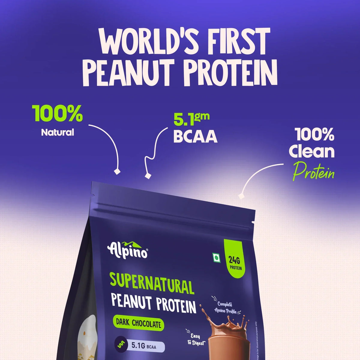 Alpino Supernatural Peanut Protein Powder | 24g Protein | 5.1g BCAAs | 1kg