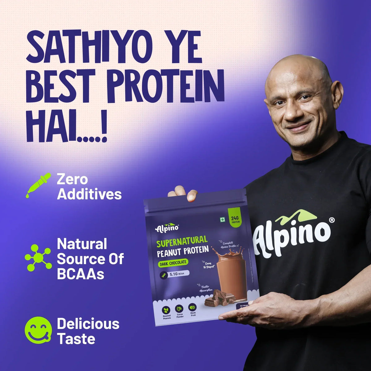 Alpino Supernatural Peanut Protein Powder | 24g Protein | 5.1g BCAAs | 1kg