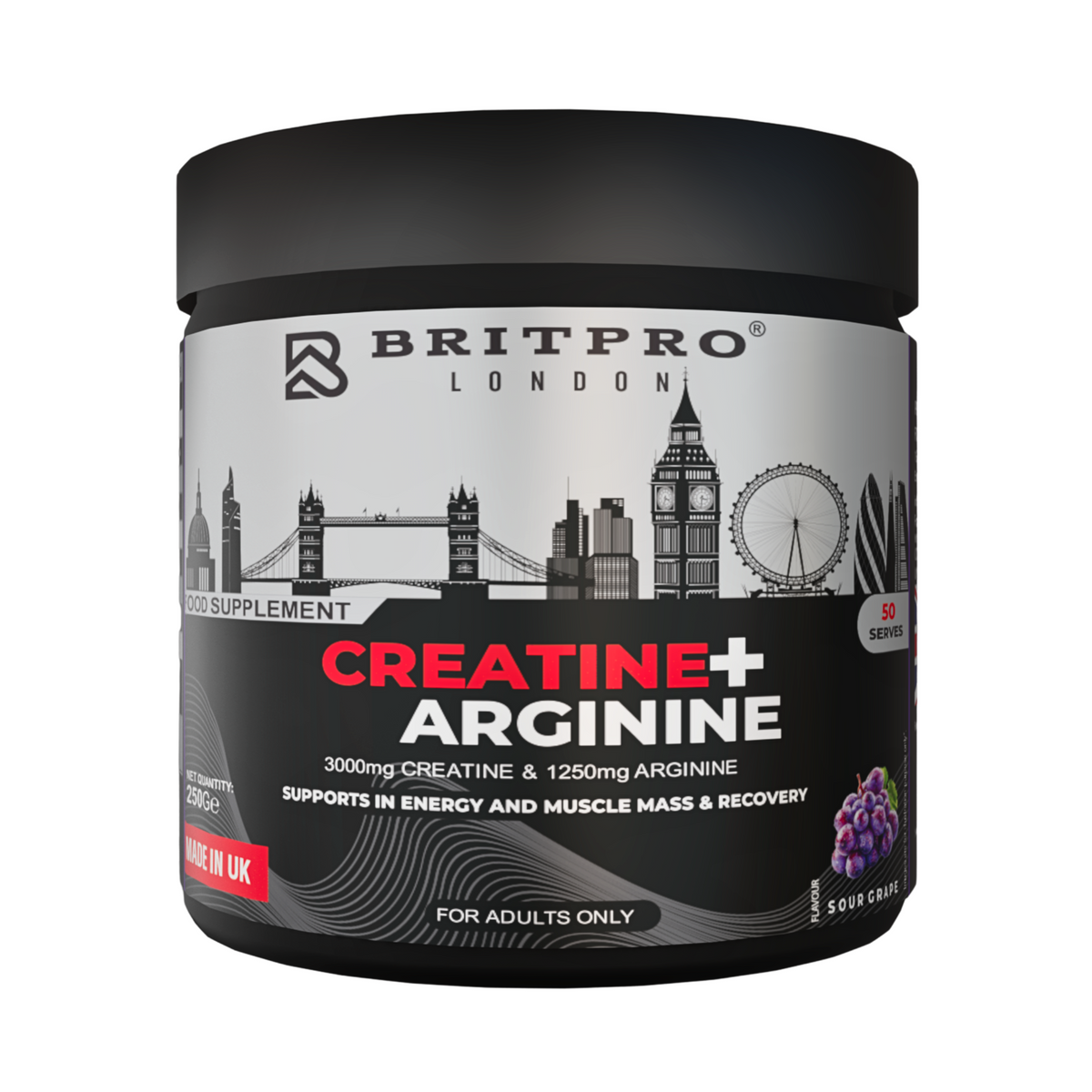 BRITPRO London Creatine + Arginine 250g - 50 Servings (INDIAN)