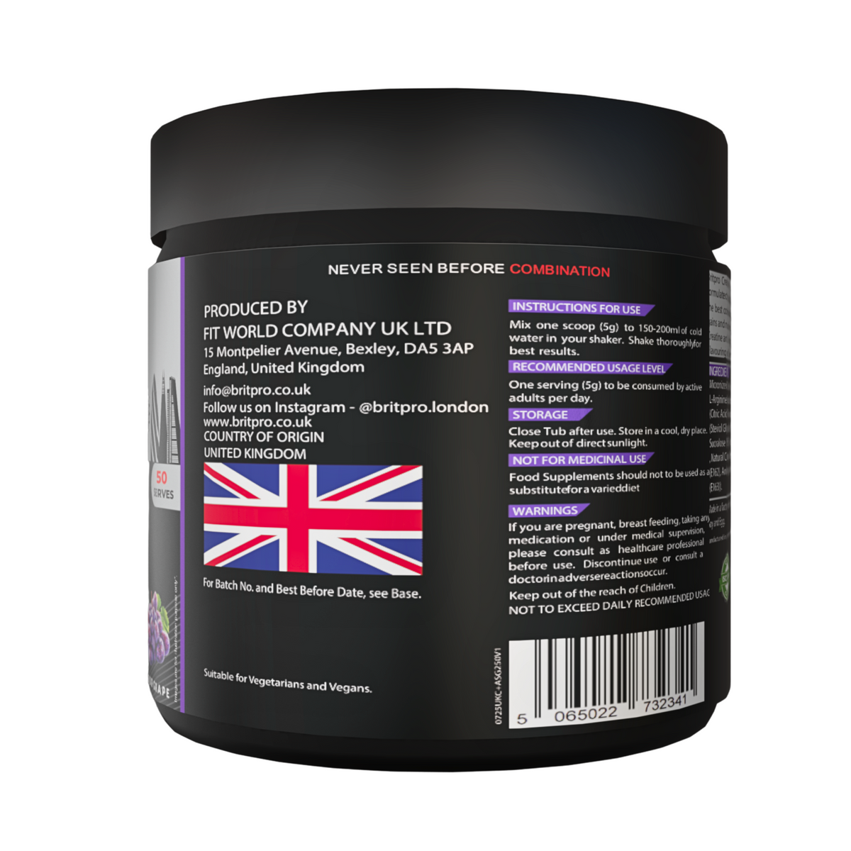BRITPRO London Creatine + Arginine 250g - 50 Servings (INDIAN)