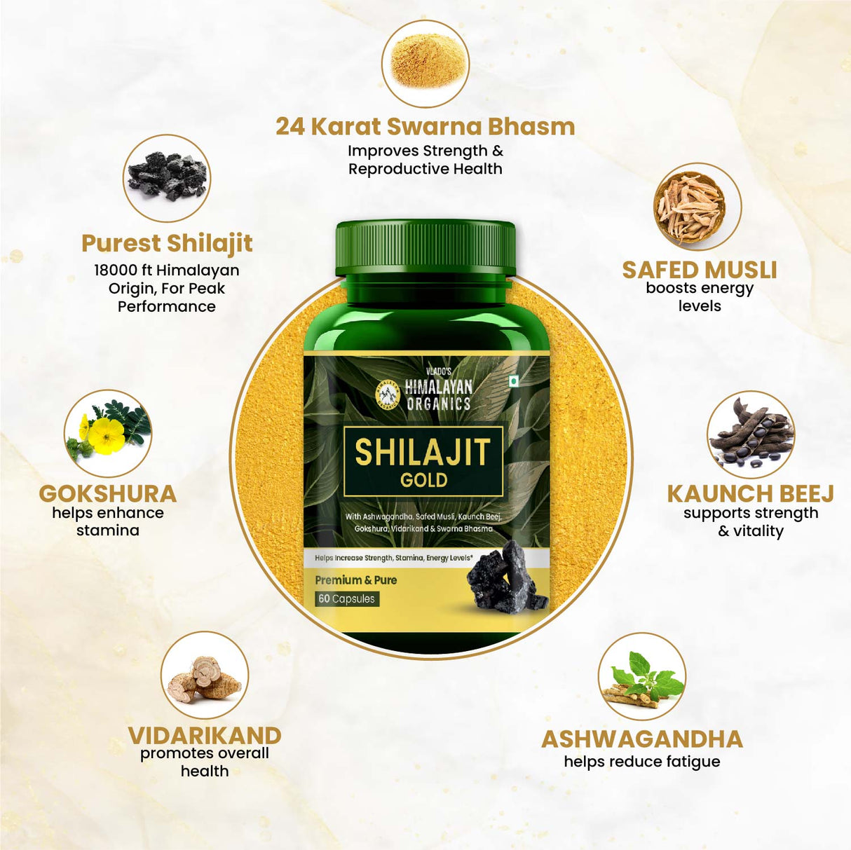 Himalayan Organics, Shilajit Gold with Ashwagandha Safed Musli 