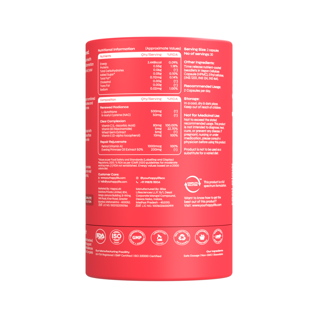 YourHappyLife Skin Capsules | Glutathione, Retinol & NAC | 60 Capsules