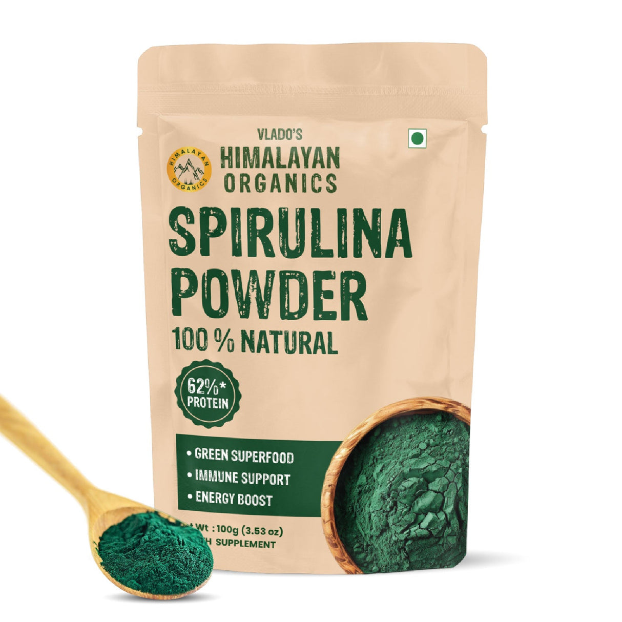 Vlado's Himalayan Organics, Spirulina Powder, 62% Protein Superfood - 100g