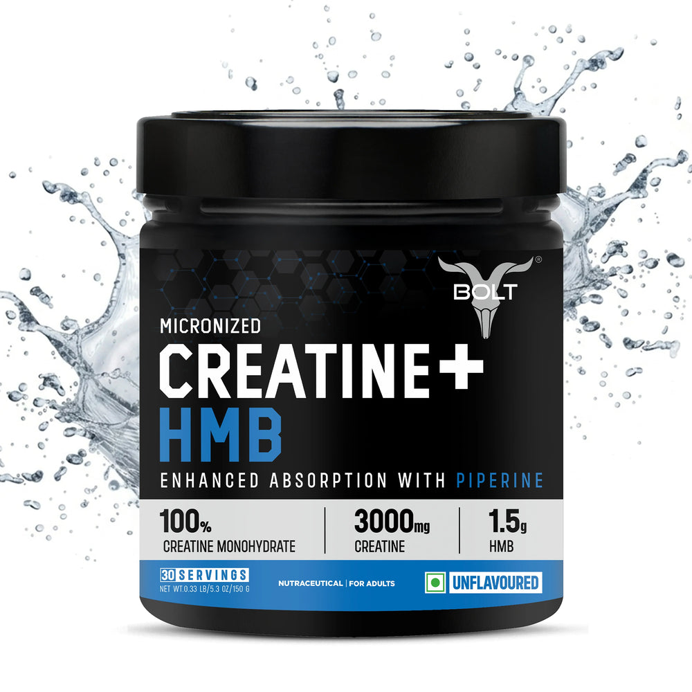 Bolt Nutrition Micronized Creatine + HMB Supplement Powder 150g | 30 Servings