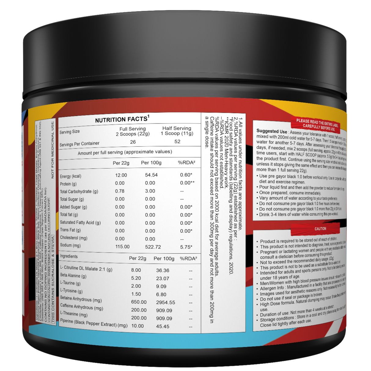 Gayor Essentials Pre Gayor Black 1.0 Pre-Workout 572g | Caffeine & Citrulline Formula