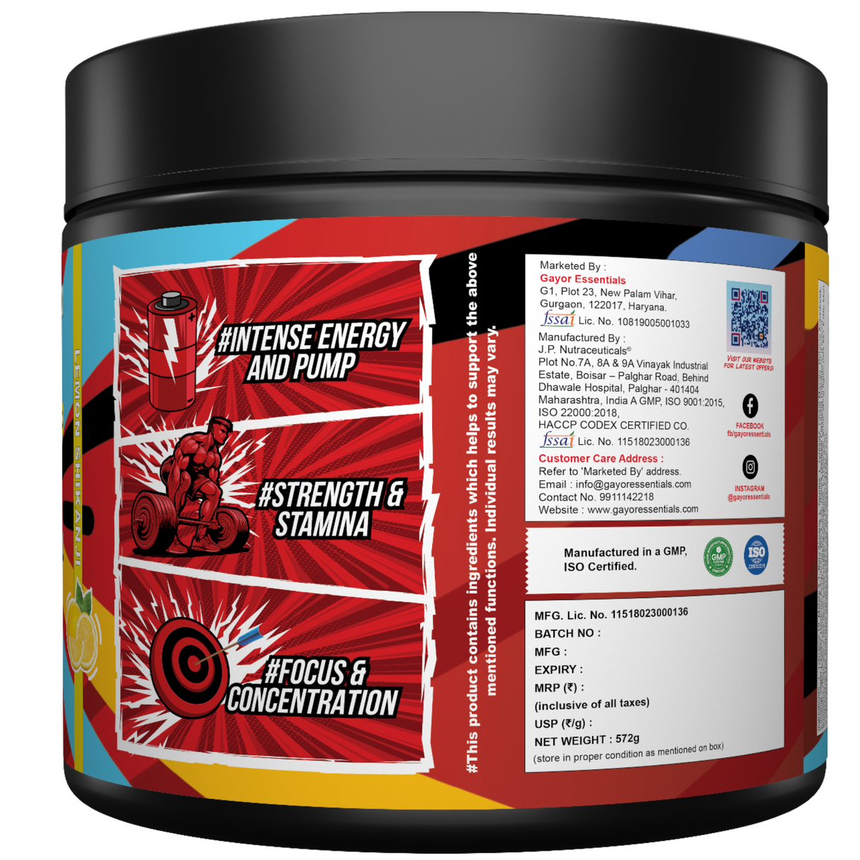 Gayor Essentials Pre Gayor Black 1.0 Pre-Workout 572g | Caffeine & Citrulline Formula