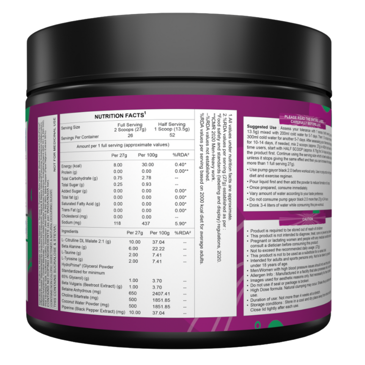 Gayor Essentials Pump Gayor Black 2.0 Caffeine-Free Pre-Workout | 702g