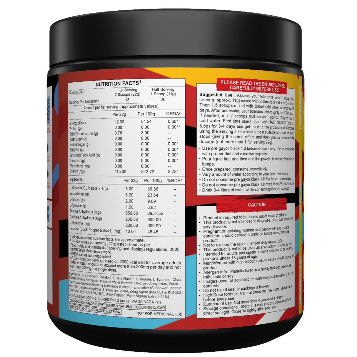 Gayor Essentials Pre Gayor Black 1.0 Pre-Workout 286g | Caffeine & Citrulline Formula