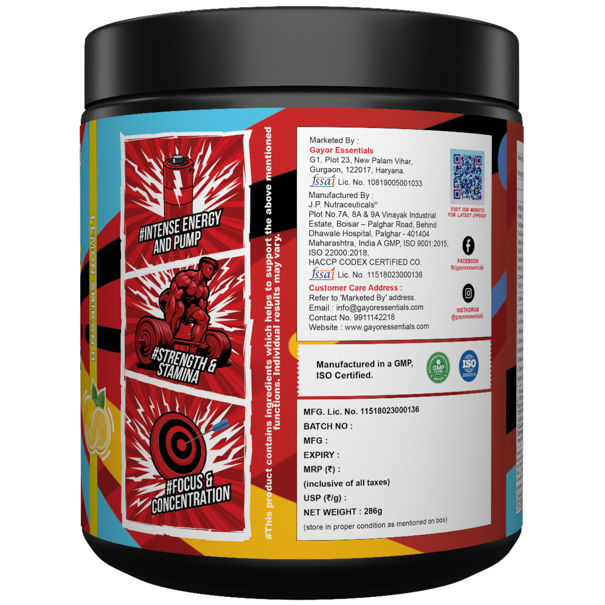 Gayor Essentials Pre Gayor Black 1.0 Pre-Workout 286g | Caffeine & Citrulline Formula