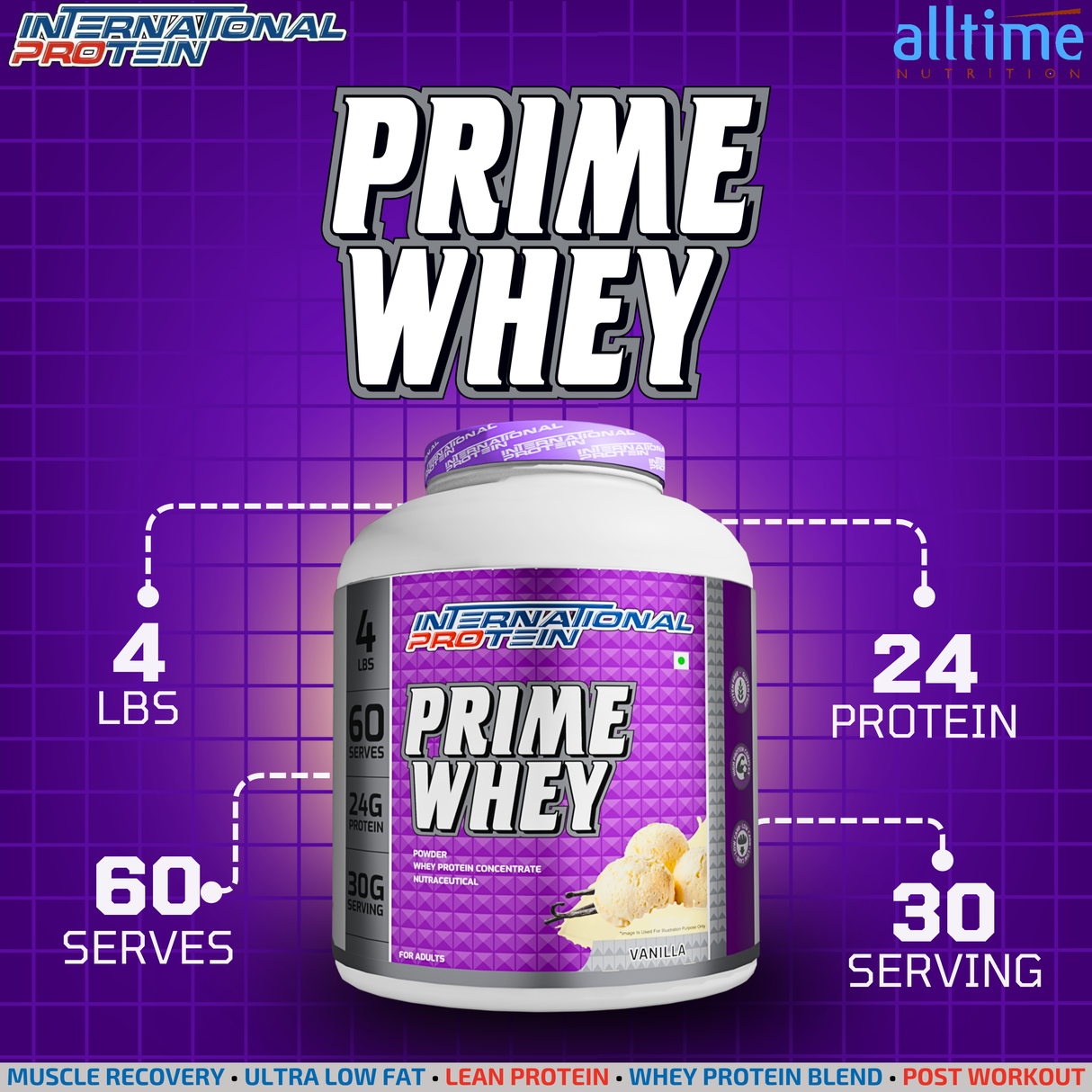 International Protein Prime Whey Protein Powder | 24g Protein | 1.8kg (60 Servings)