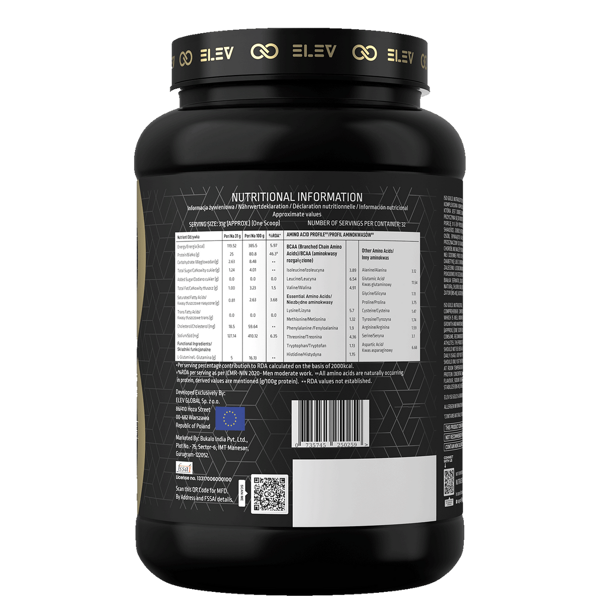 Elev ISO GOLD Whey Protein Powder | 1kg (32 Servings)