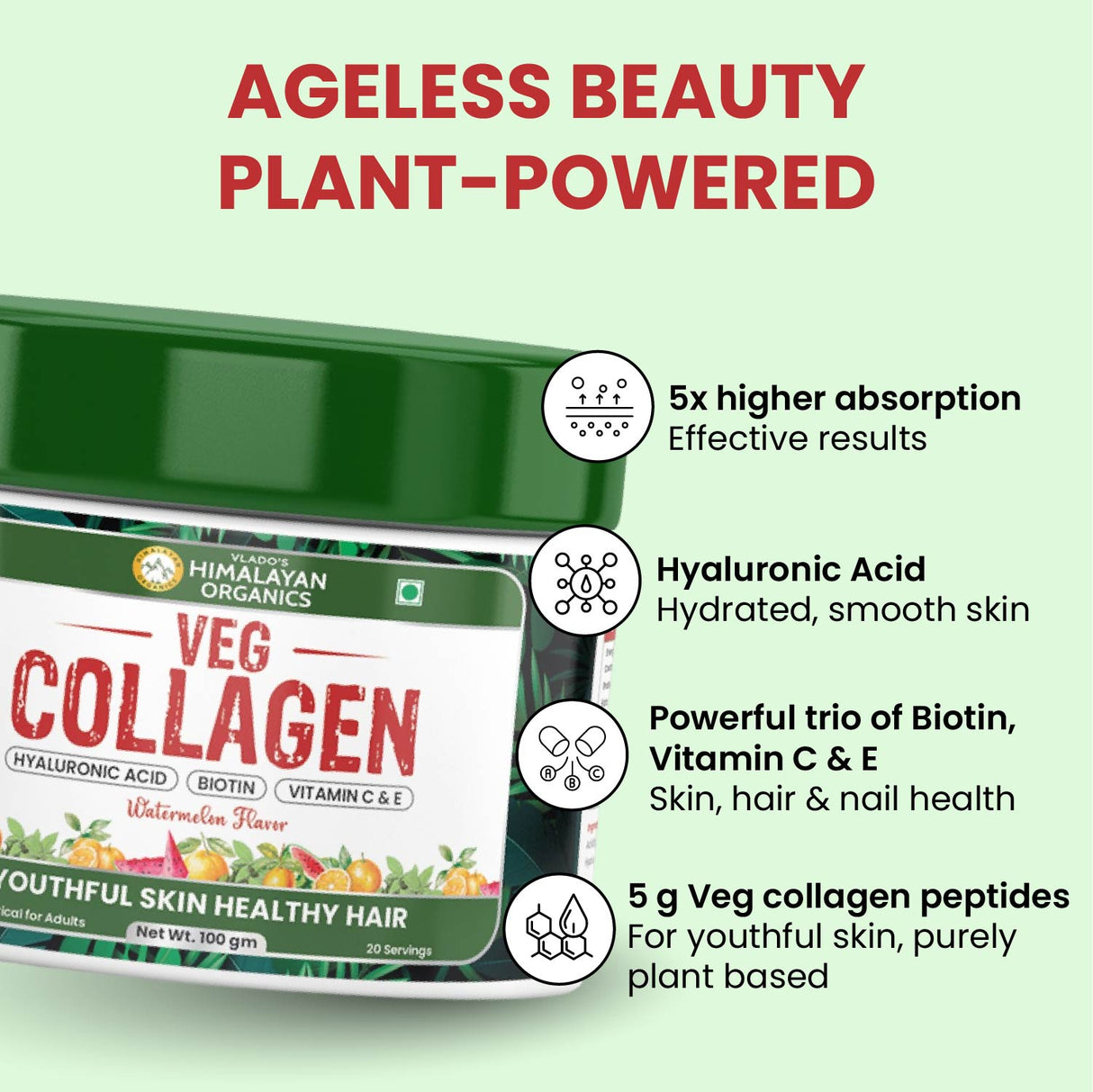 Vlado's Himalayan Organics, Vegan Collagen with Biotin, Vitamin C & E - 100g