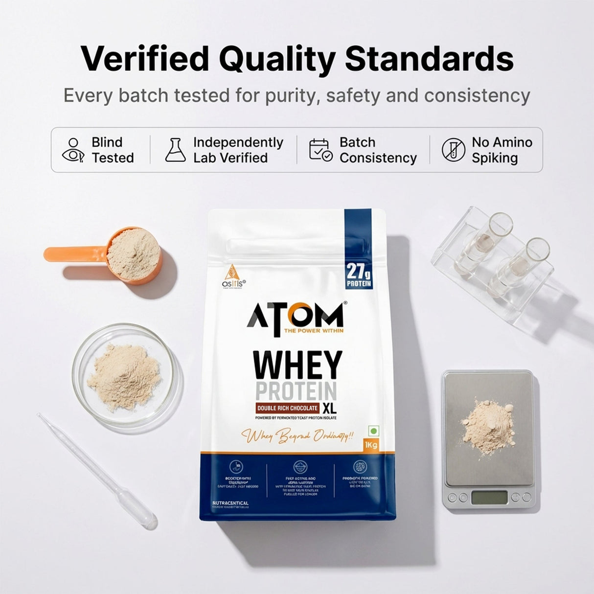 AS-IT-IS ATOM Whey Protein XL 1kg | Whey Protein with DigeZyme® & Fermented Yeast Protein