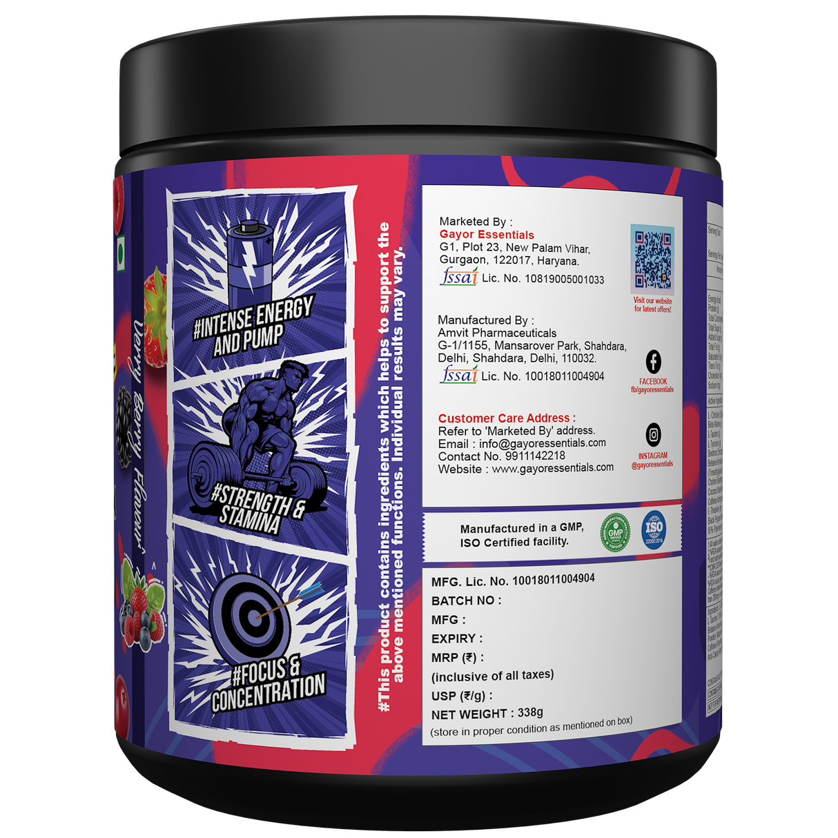 Gayor Essentials Pre Gayor Black 2.0 Pre-Workout Powder 338g | 200mg Caffeine
