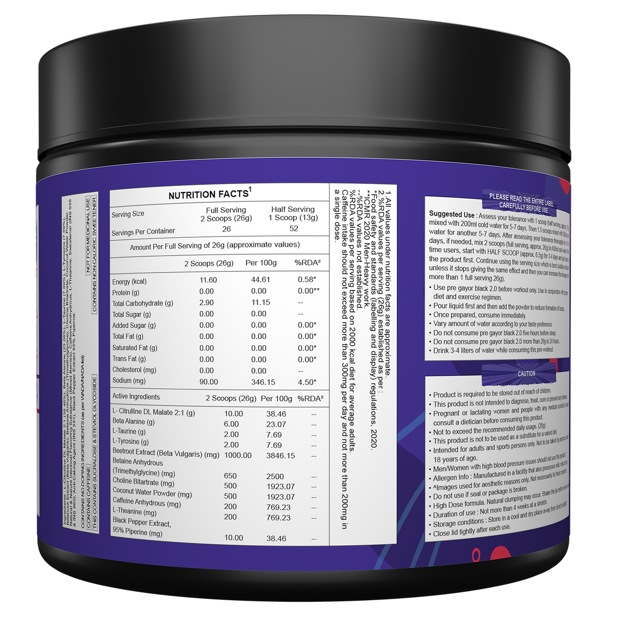 Gayor Essentials Pre Gayor Black 2.0 Pre-Workout Powder 676g | 200mg Caffeine