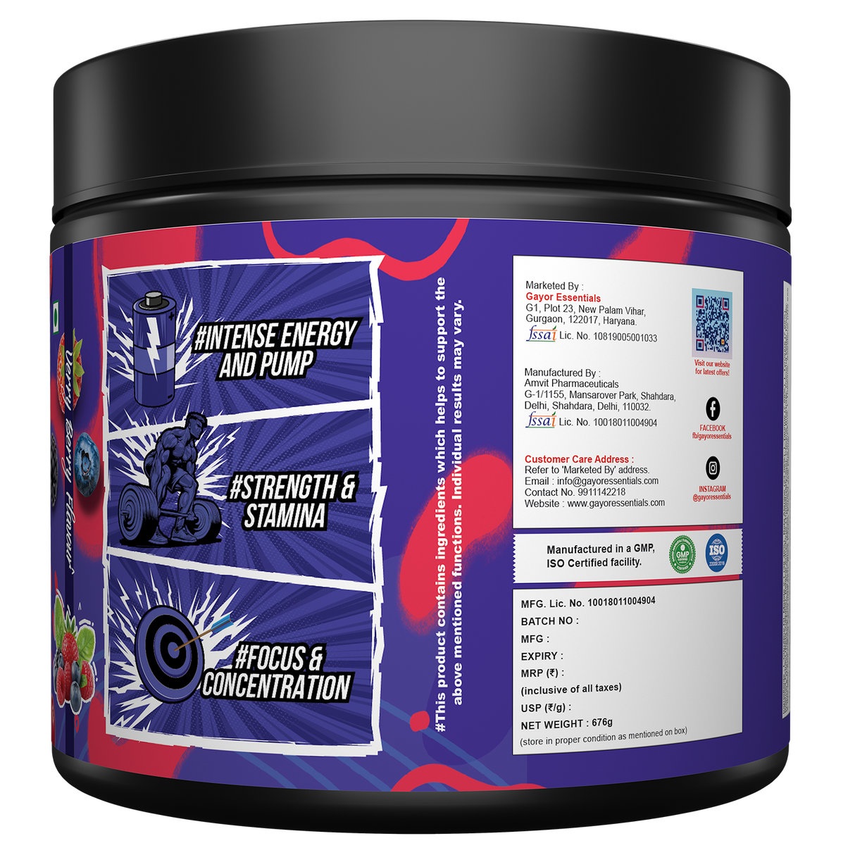Gayor Essentials Pre Gayor Black 2.0 Pre-Workout Powder 676g | 200mg Caffeine