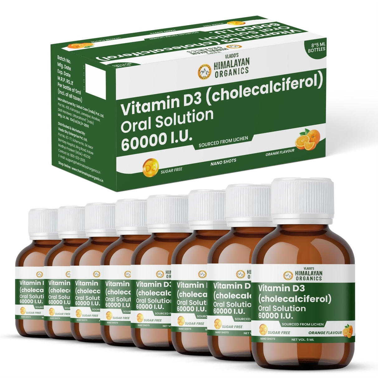 Vlado's Himalayan Organics, Vitamin D3 60000 IU Shots, 5ml Each - Pack of 8