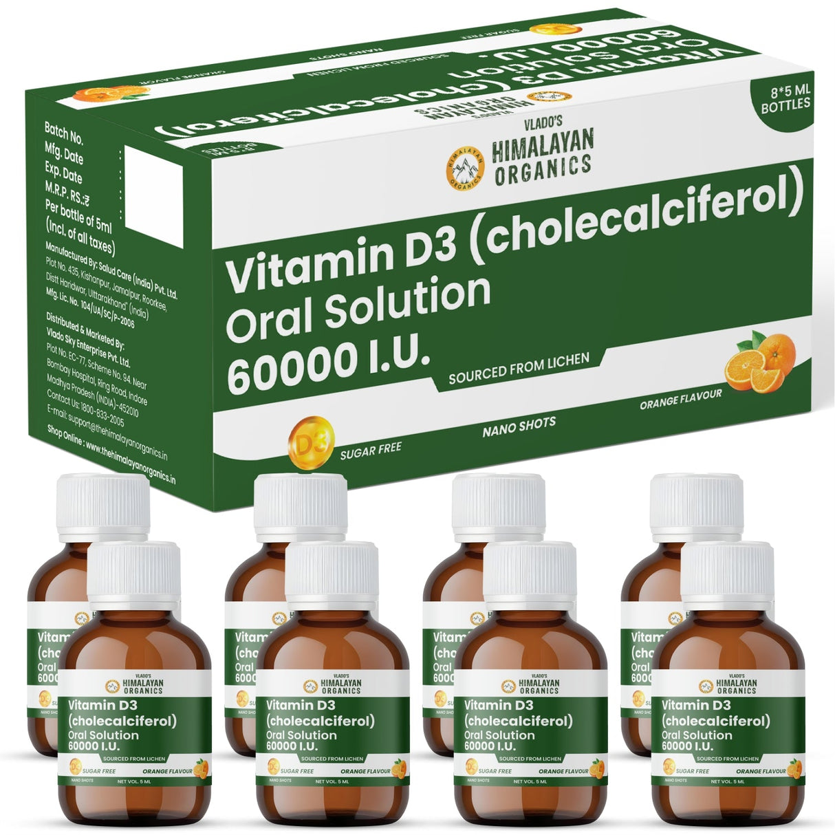 Vlado's Himalayan Organics, Vitamin D3 60000 IU Shots, 5ml Each - Pack of 8