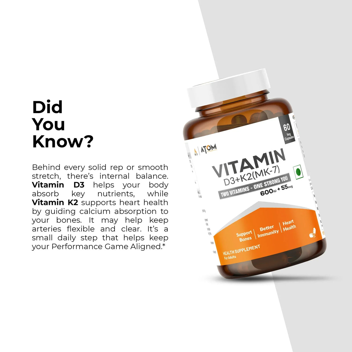 AS-IT-IS ATOM Vitamin D3 & K2 (MK-7) - 60 Capsules