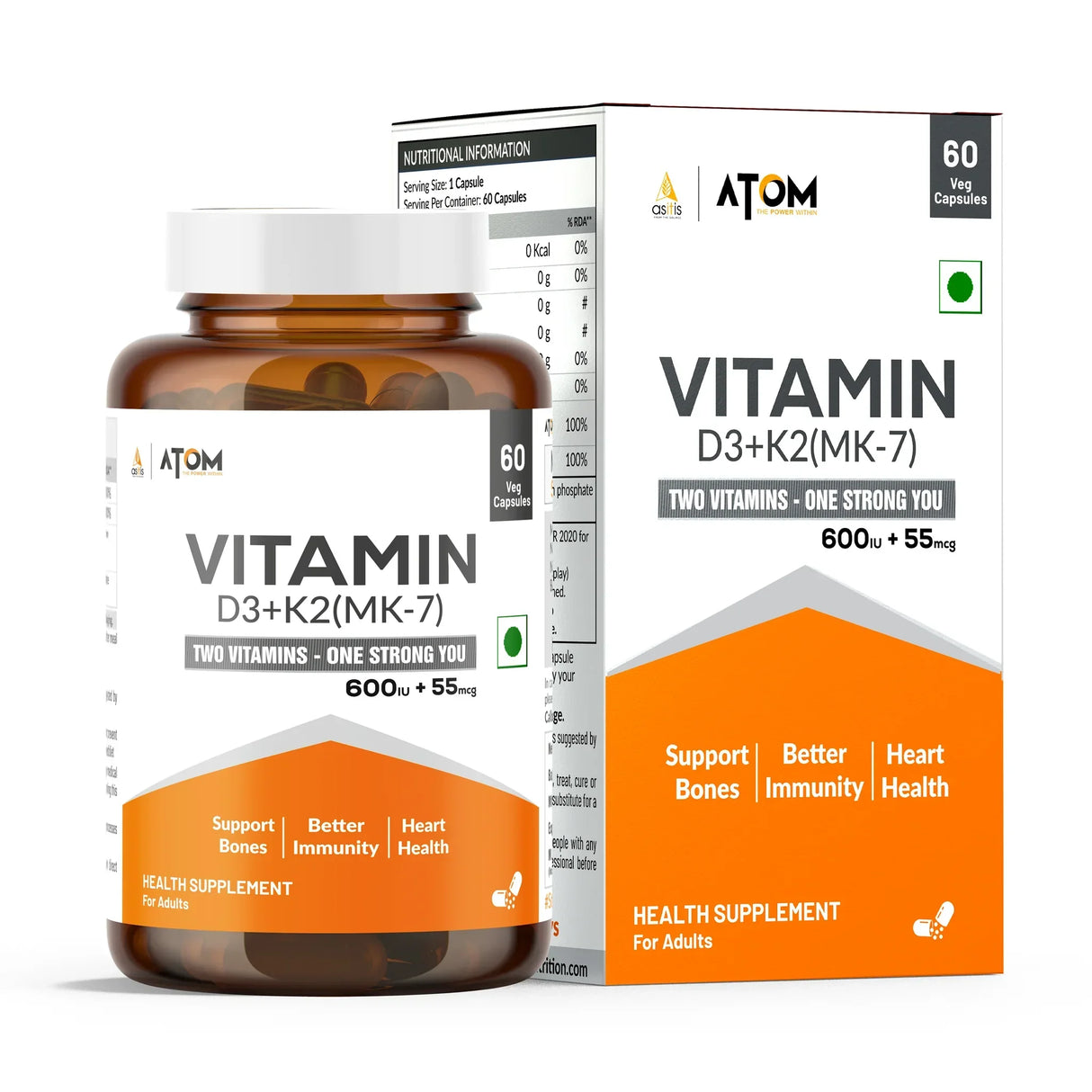 AS-IT-IS ATOM Vitamin D3 & K2 (MK-7) - 60 Capsules