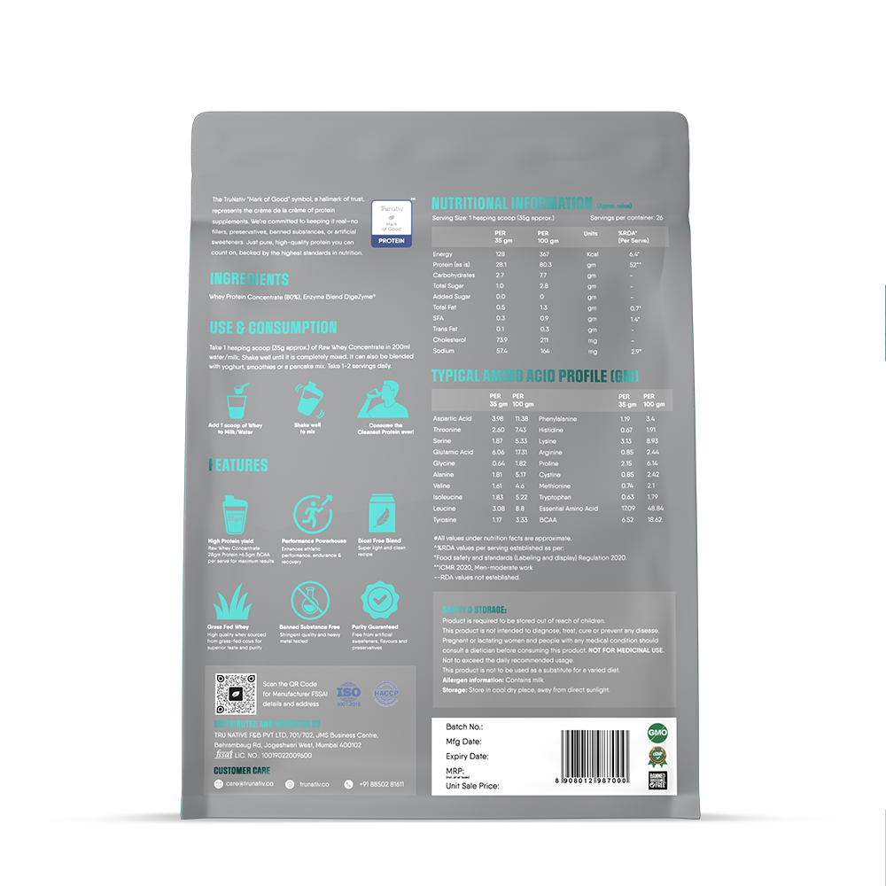 TruNativ Raw Whey Concentrate, 28g Protein, 907g