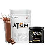 AS-IT-IS ATOM Performance Whey Protein 1 Kg + Nutristar Micronized CREA Gold Creatine Monohydrate 250g (83 Servings) - Muscle Strength & Lean Gain Combo