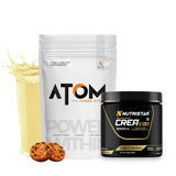 AS-IT-IS ATOM Performance Whey Protein 1 Kg + Nutristar Micronized CREA Gold Creatine Monohydrate 250g (83 Servings) - Muscle Strength & Lean Gain Combo