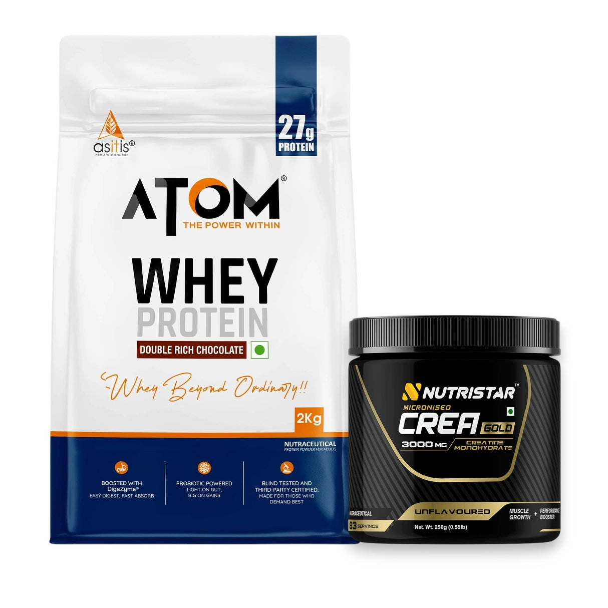 AS-IT-IS Atom Whey (2 Kg) + CREA Gold (250g) - Performance Stack