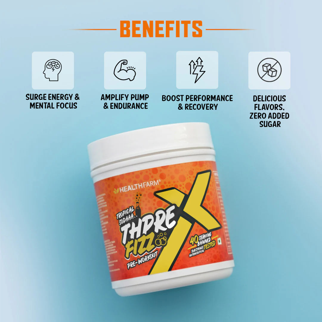 Healthfarm Thpre X Fizz Pre-Workout Powder – 40 Servings | Energy, Focus & Hydration Support | 400g